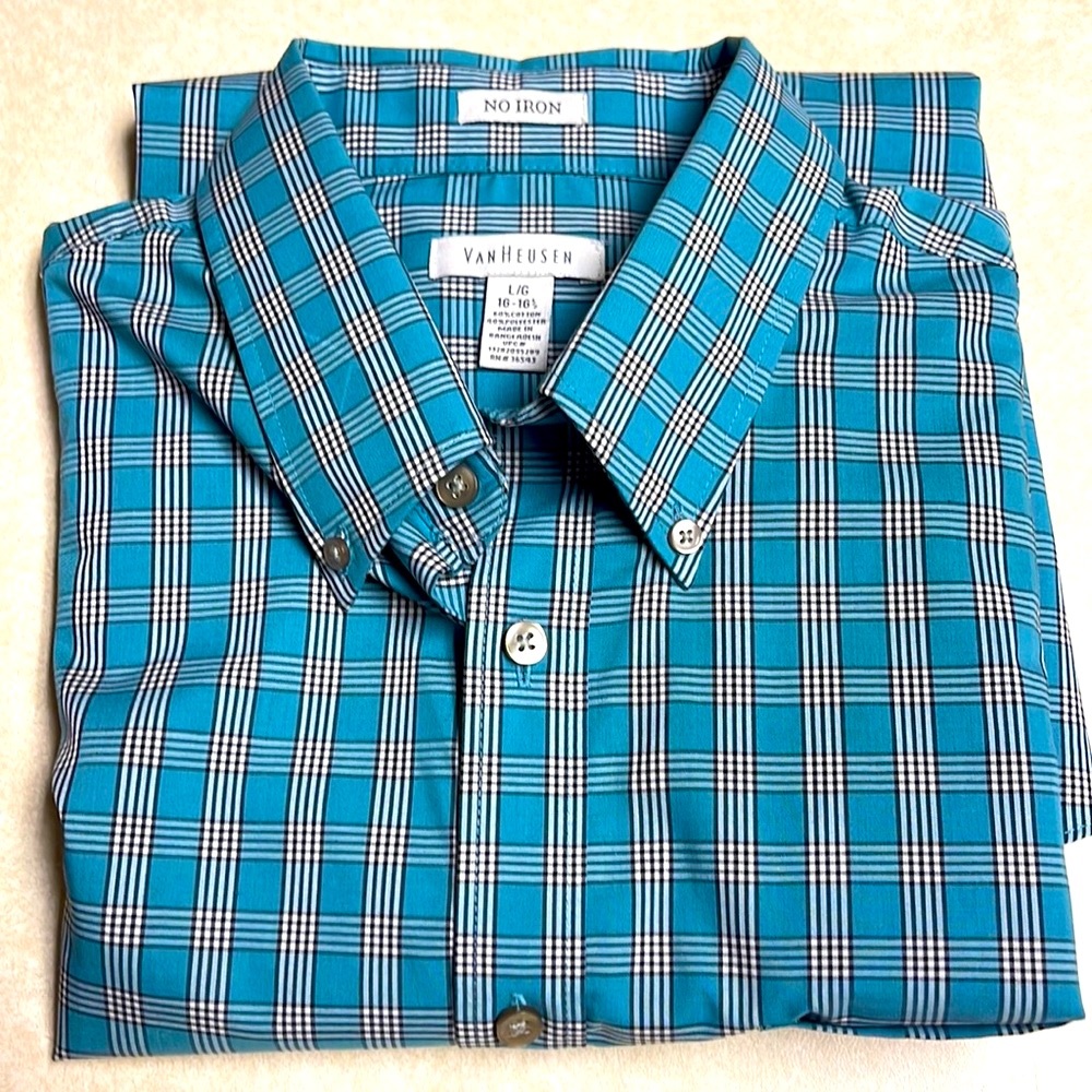 Men’s Van Heusen Casual Plaid Button Down Shirt Size Large